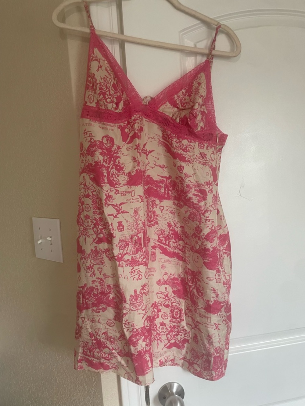 Juicy Couture Pink and Cream Toile Slip Dress. 100% silk